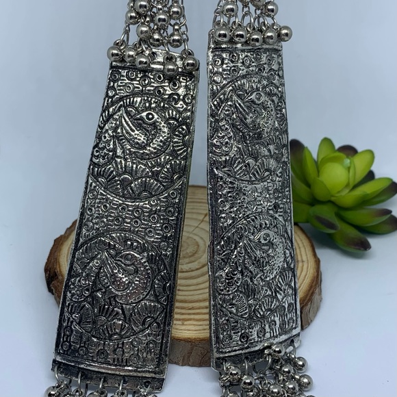 Oxidized Silver Unique Ornate Design Long Necklace - Picture 4 of 10